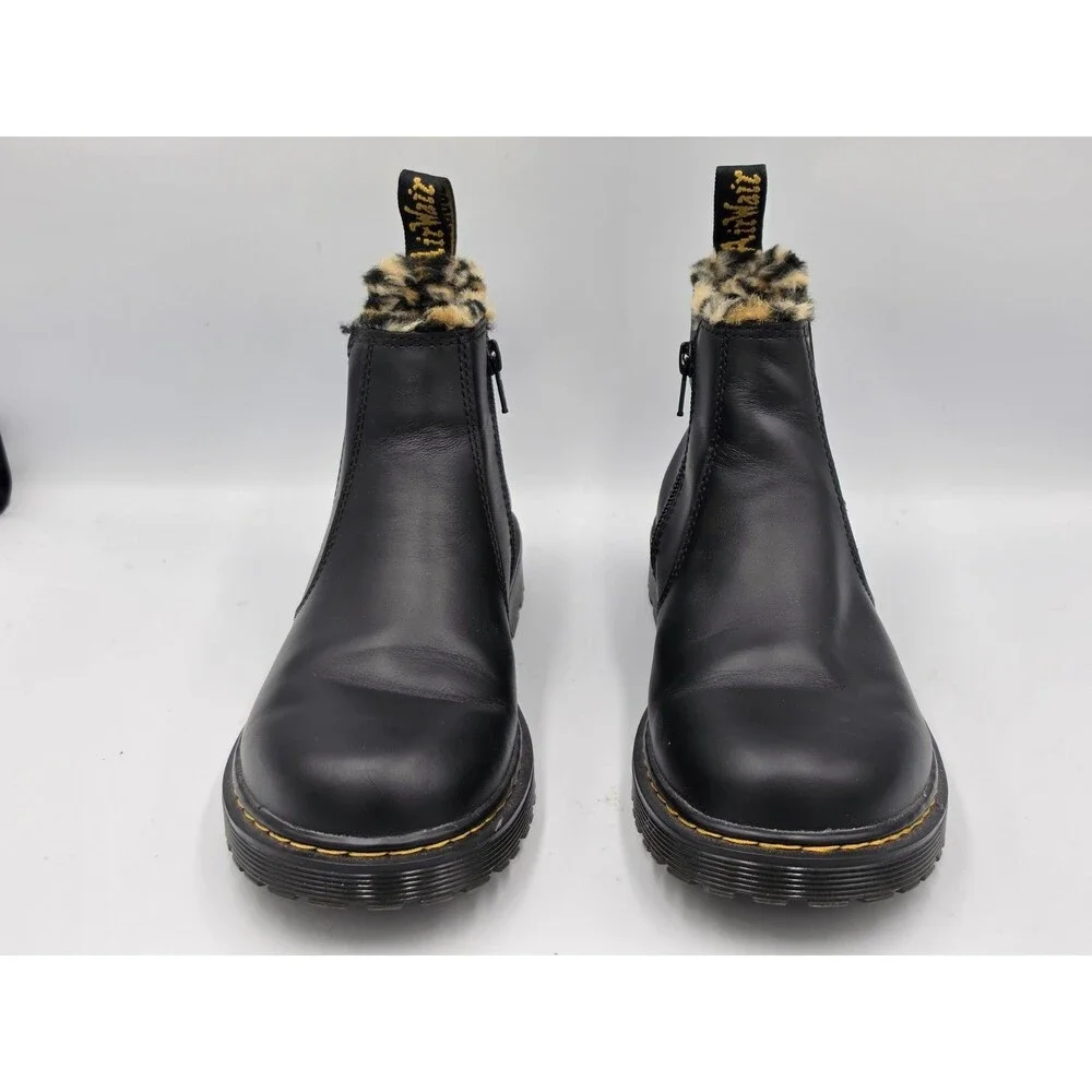 Dr Martens Kids Leonore Y Boots 2976 Black Romario Smoother Finish Leopard Sz 7